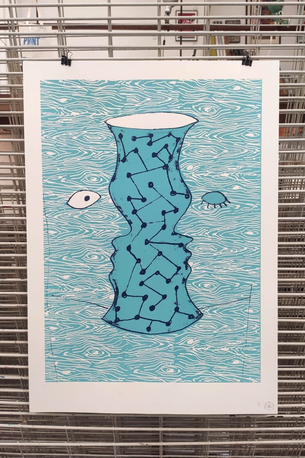 Blue Vase with Faces