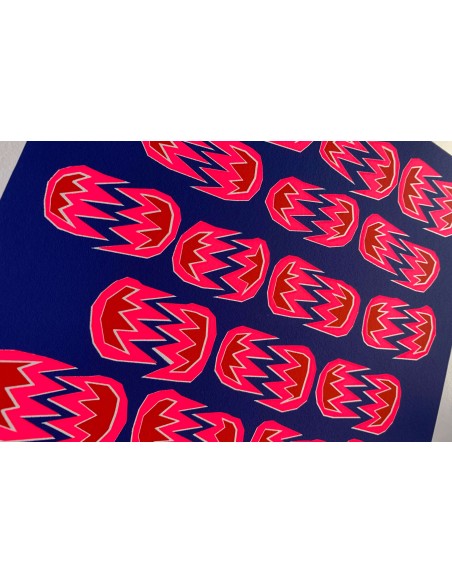 Pink Red on Blue